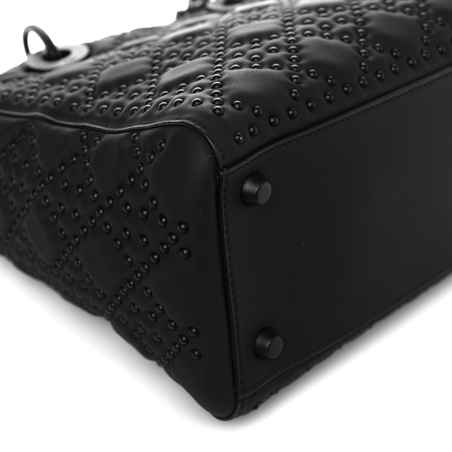Christian Dior Matte Calfskin Cannage Studded Medium Supple Lady Dior Ultra Black 9 of 12