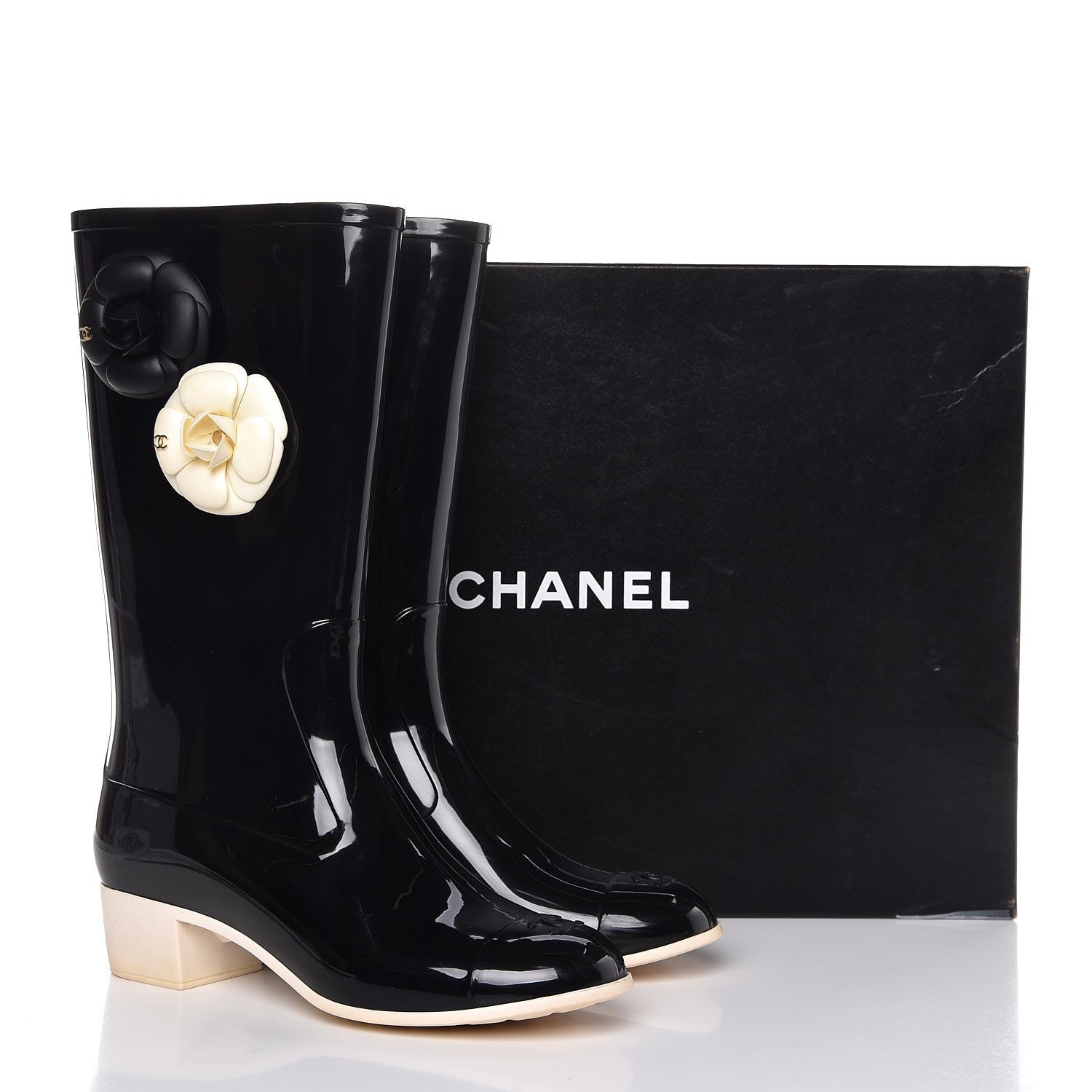 Chanel Rubber Camellia Rain Boots 40 Black 10 of 10