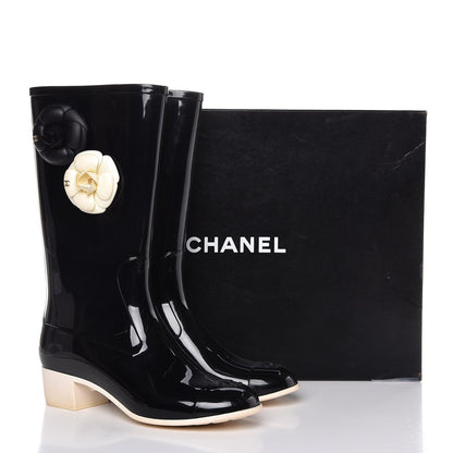Chanel Rubber Camellia Rain Boots 40 Black 10 of 10