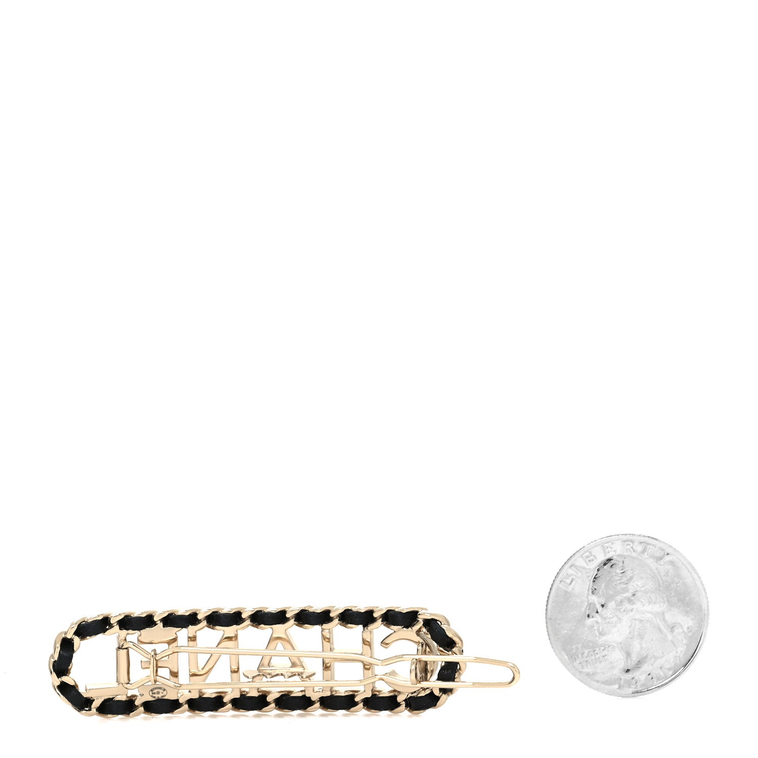 Chanel Metal Lambskin Vintage Allure Logo Hair Clip Gold 2 of 3