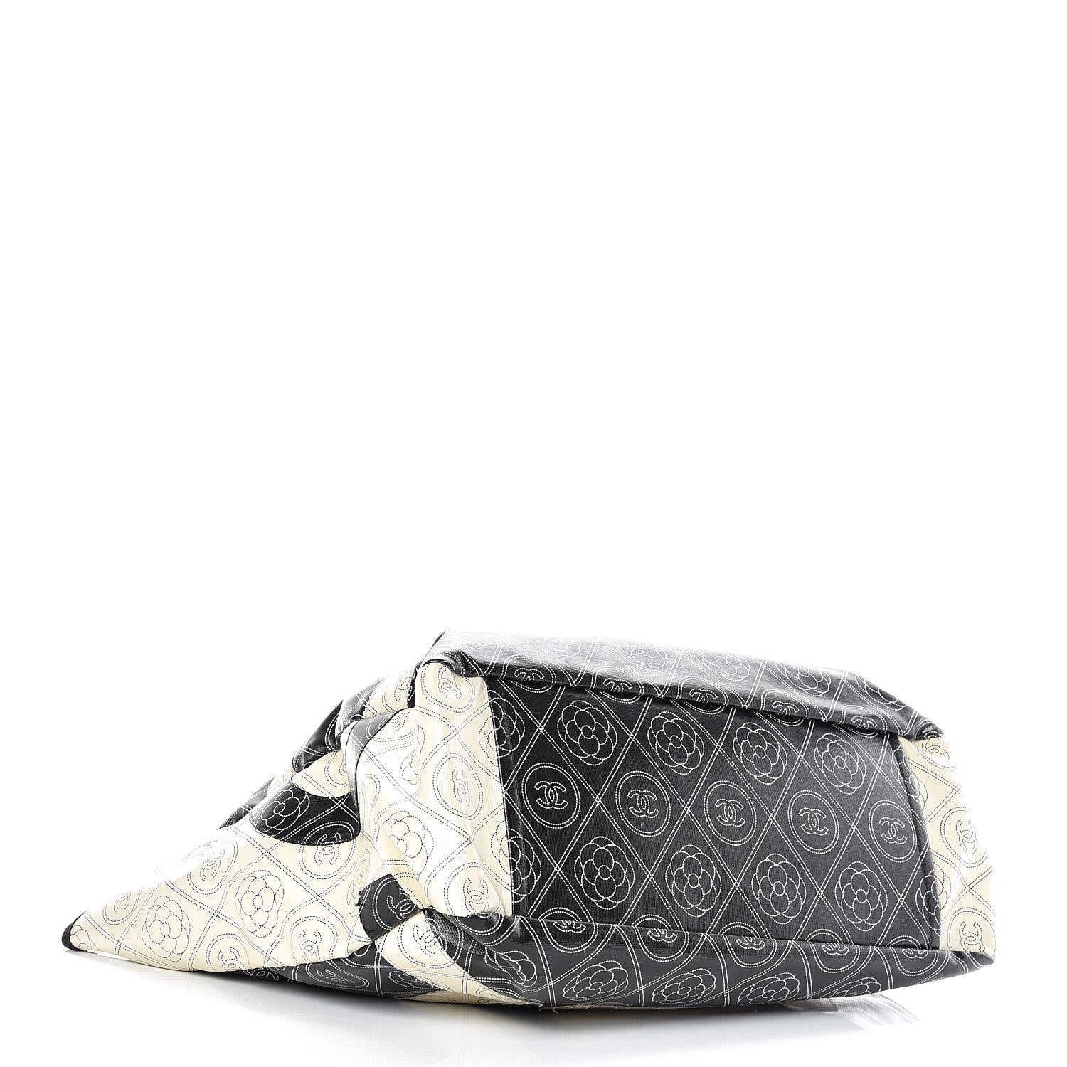 Chanel Coated Canvas Camellia Medium Shopping Tote Black Beige 5 of 10