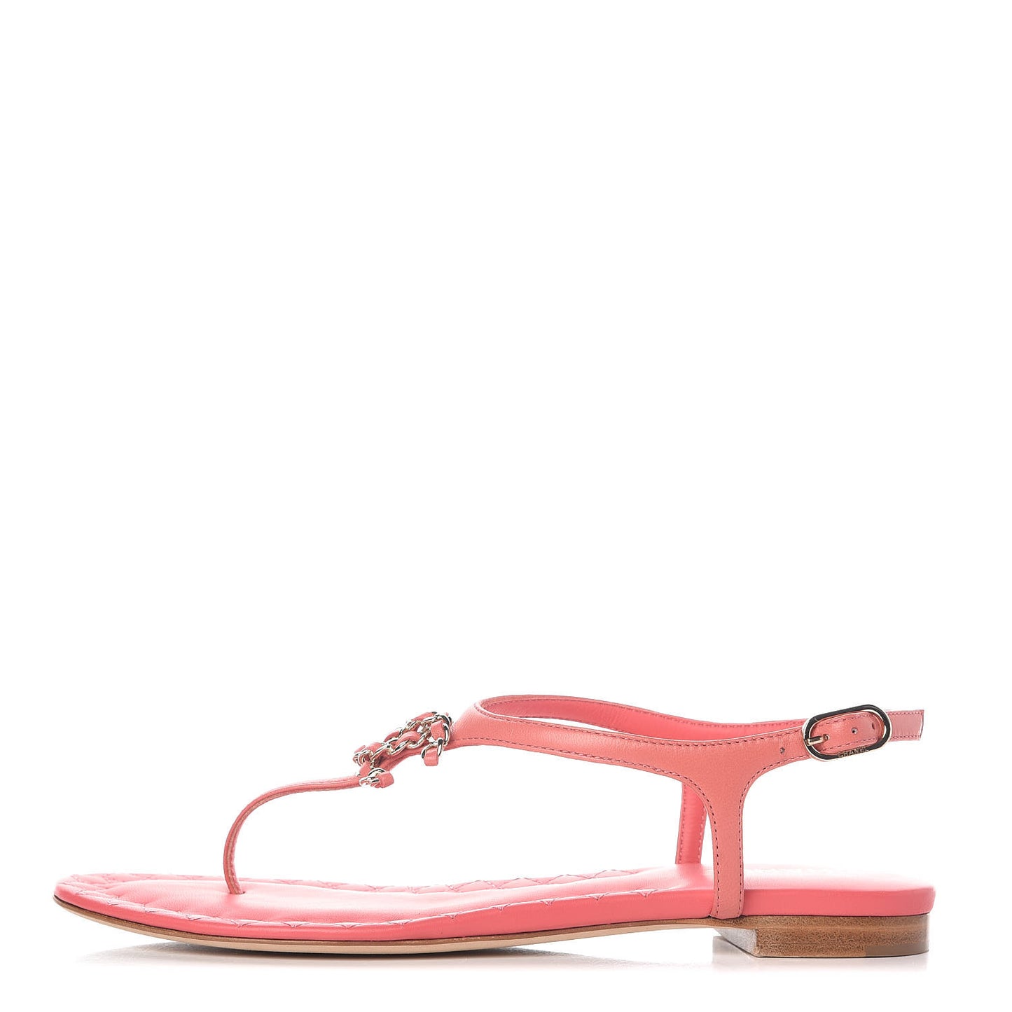 Lambskin Chain CC Logo Thong Sandals 35 Pink