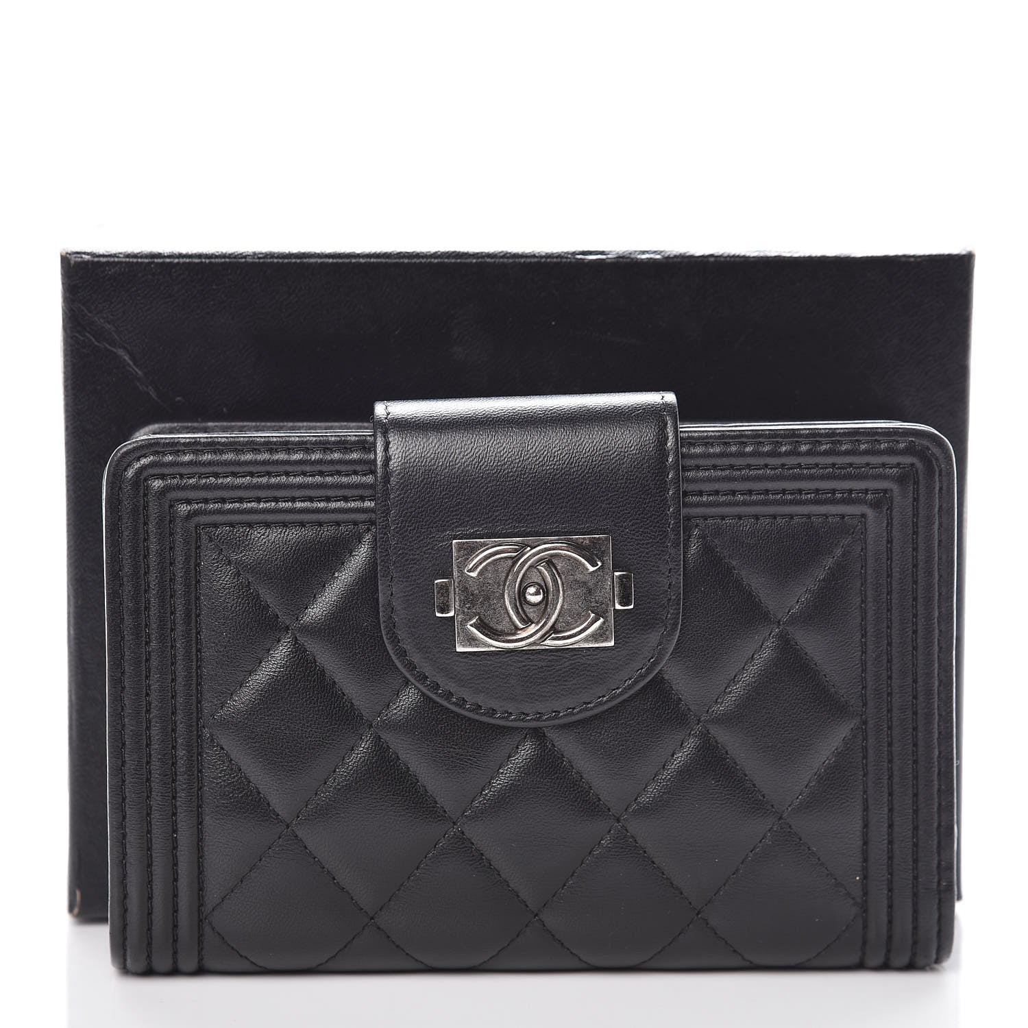 Chanel Lambskin Quilted Boy Large Zip Pocket Wallet Black 10 of 10