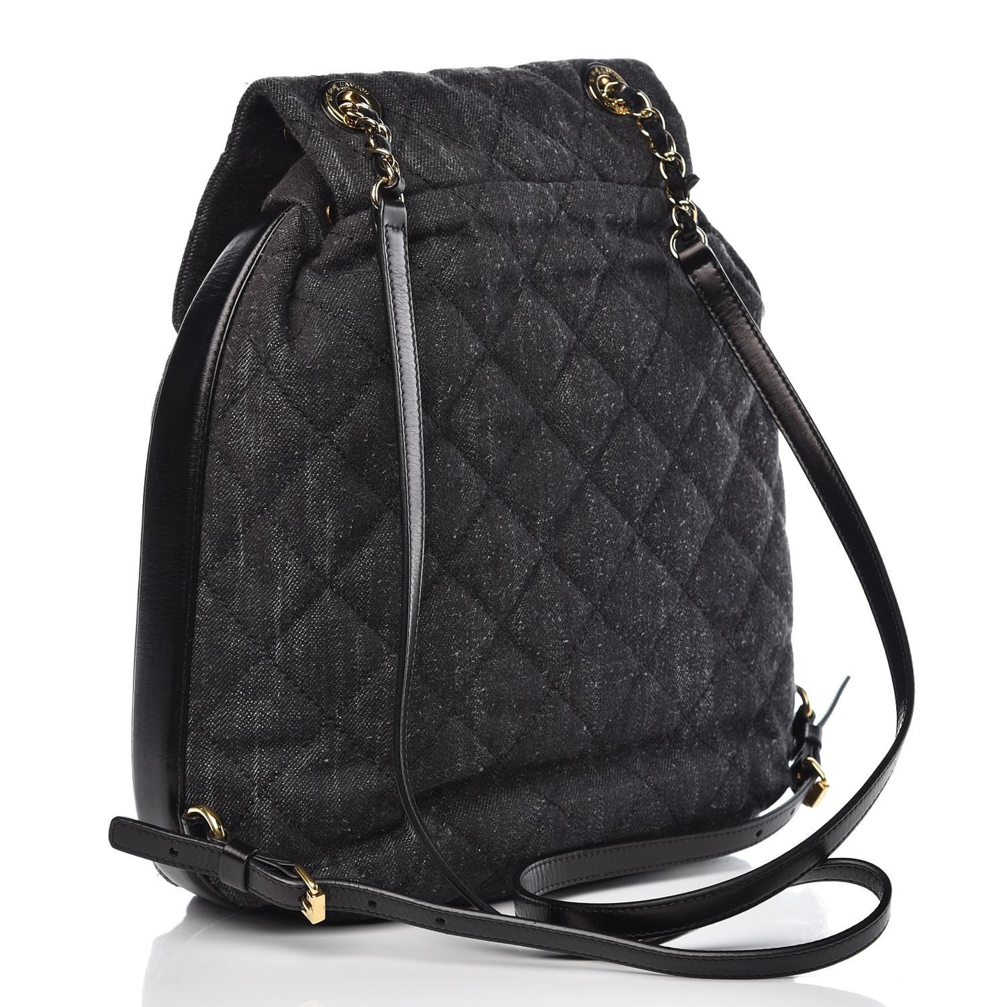 Denim Calfskin Quilted Backpack Dark Grey Black