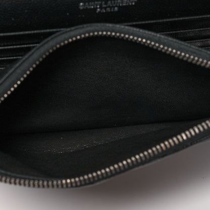 Saint Laurent Grain De Poudre Matelasse Chevron Monogram Envelope Chain Wallet Pearl White Black 6 of 10