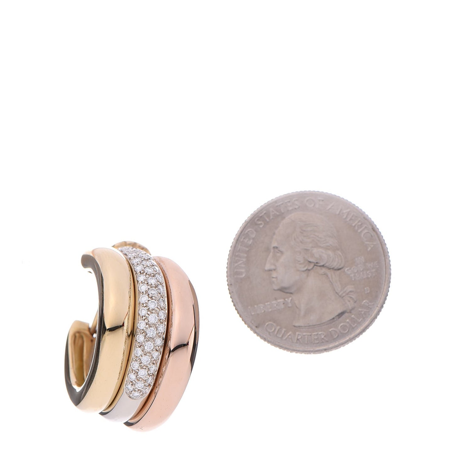 18K Pink Yellow White Gold Diamond Trinity Pave Hoop Earrings