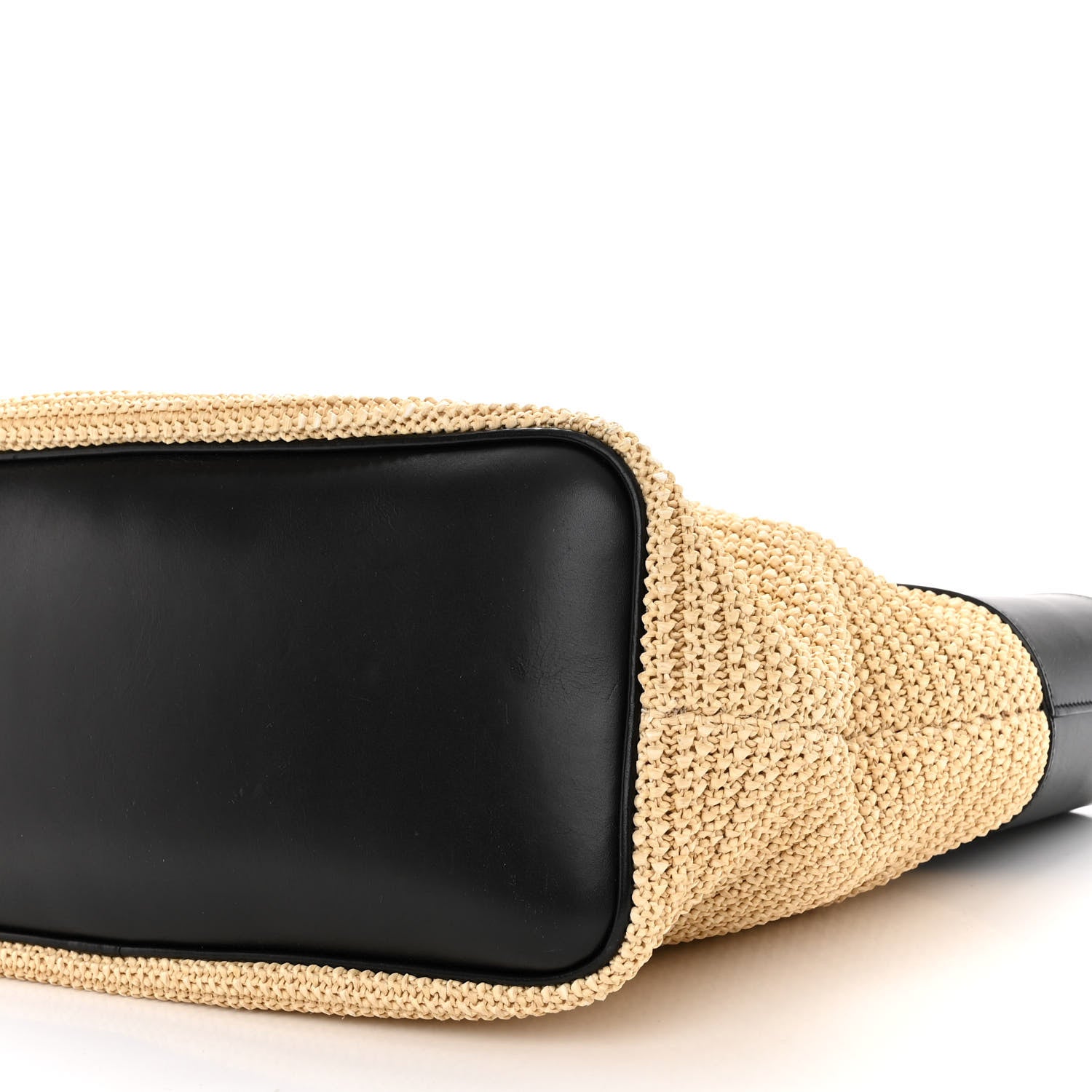 Saint Laurent Calfskin Raffia Medium Shopper Tote Naturale Black Naturale Black 9 of 9