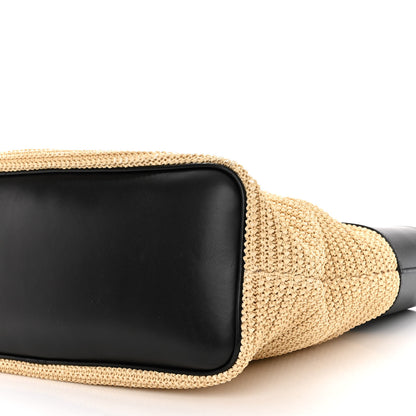 Saint Laurent Calfskin Raffia Medium Shopper Tote Naturale Black Naturale Black 9 of 9