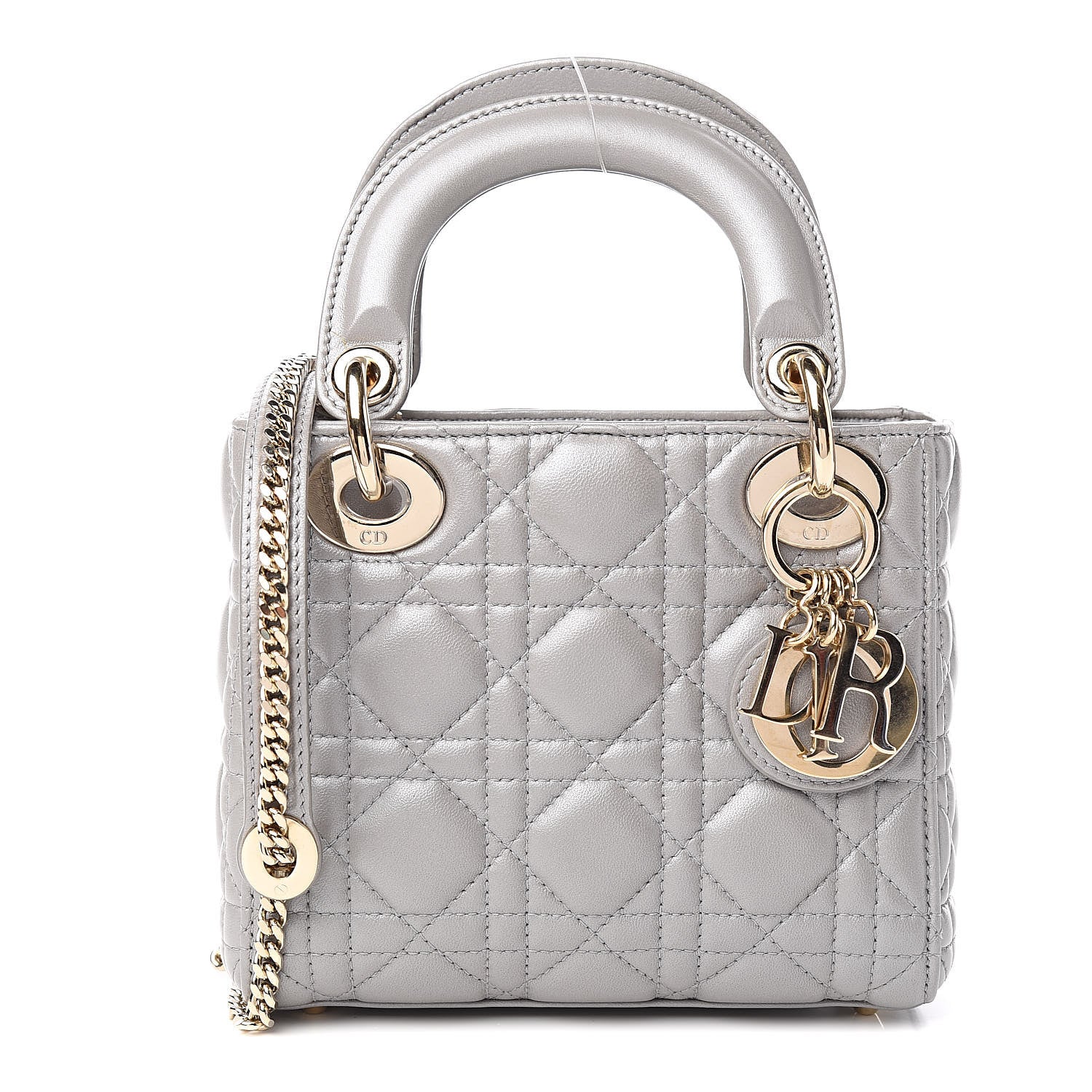 Christian Dior Metallic Lambskin Cannage Mini Lady Dior Grey 1 of 10