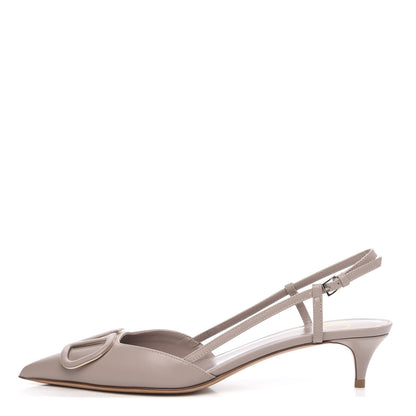 Valentino Garavani Calfskin Tonal Vlogo Slingback 40mm Pumps 37.5 Poudre 1 of 8
