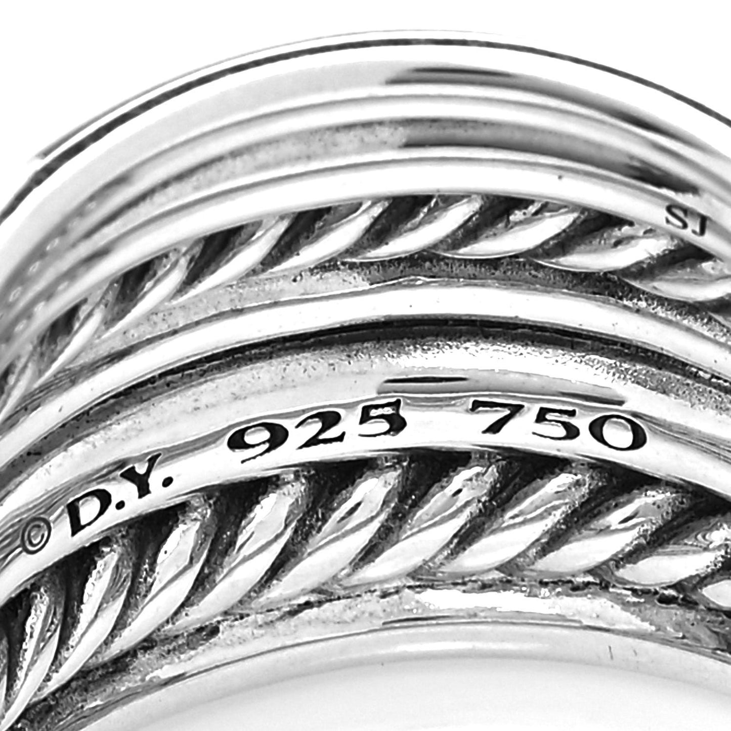 Sterling Silver 18K Yellow Gold Diamond Wide Cable Ring 54 7