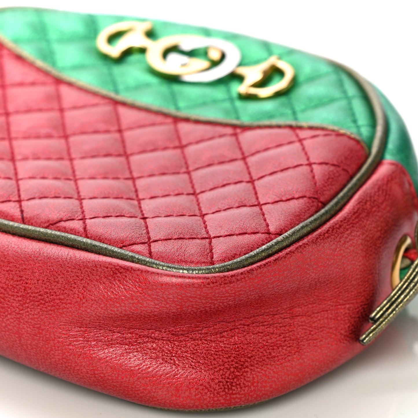 Laminated Nappa Trapuntata Mini Zumi Dome Shoulder Bag Rosso Jasmine Green Rame
