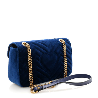 Gucci Velvet Matelasse Small GG Marmont Shoulder Bag Cobalt Blue 3 of 10