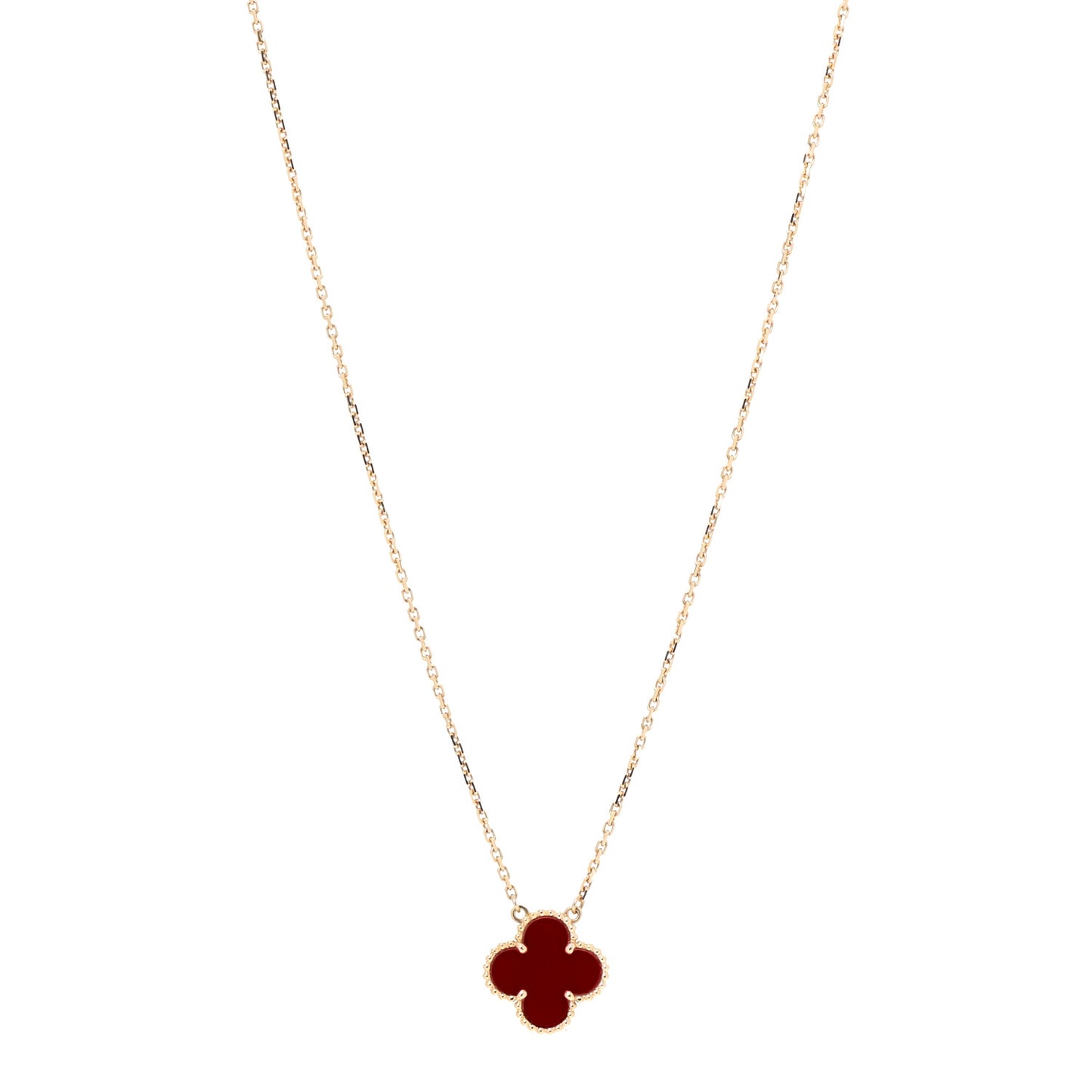 18K Yellow Gold Carnelian Vintage Alhambra Pendant Necklace