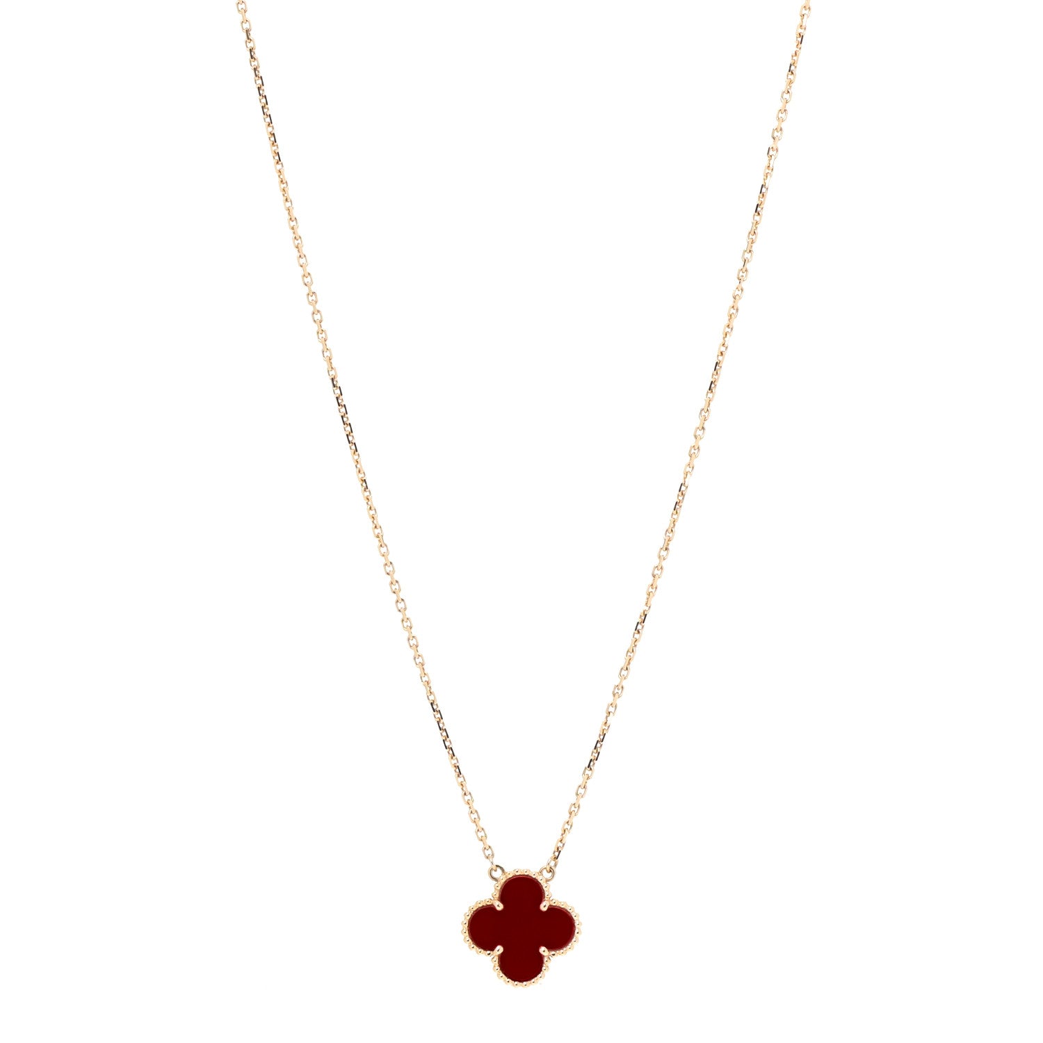 Van Cleef & Arpels 18K Yellow Gold Carnelian Vintage Alhambra Pendant Necklace 1 of 6