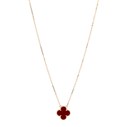 Van Cleef & Arpels 18K Yellow Gold Carnelian Vintage Alhambra Pendant Necklace 1 of 6