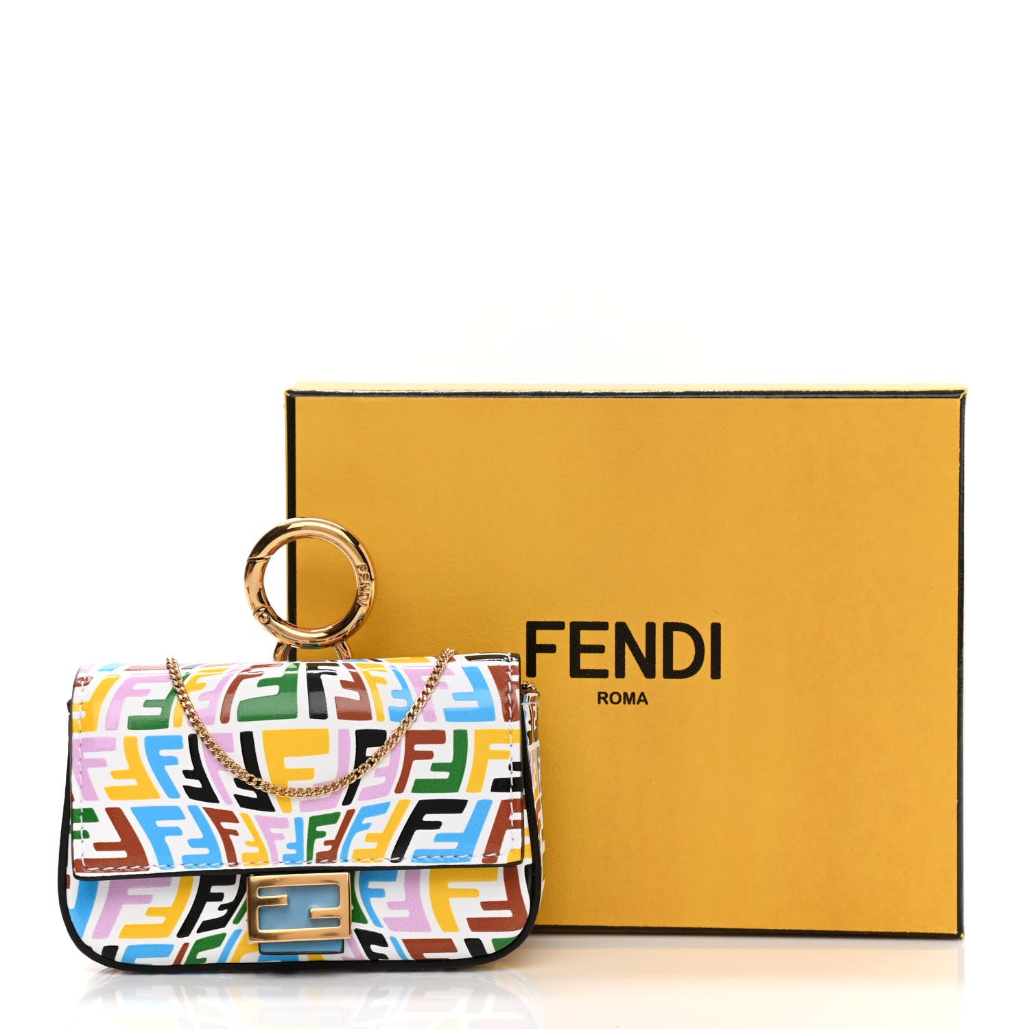 Fendi X SARAH COLEMAN Vitello Liberty Ceylon Micro FF Fish Eye Embossed Nano Baguette Charm Multicolor Cyber Blue 8 of 8
