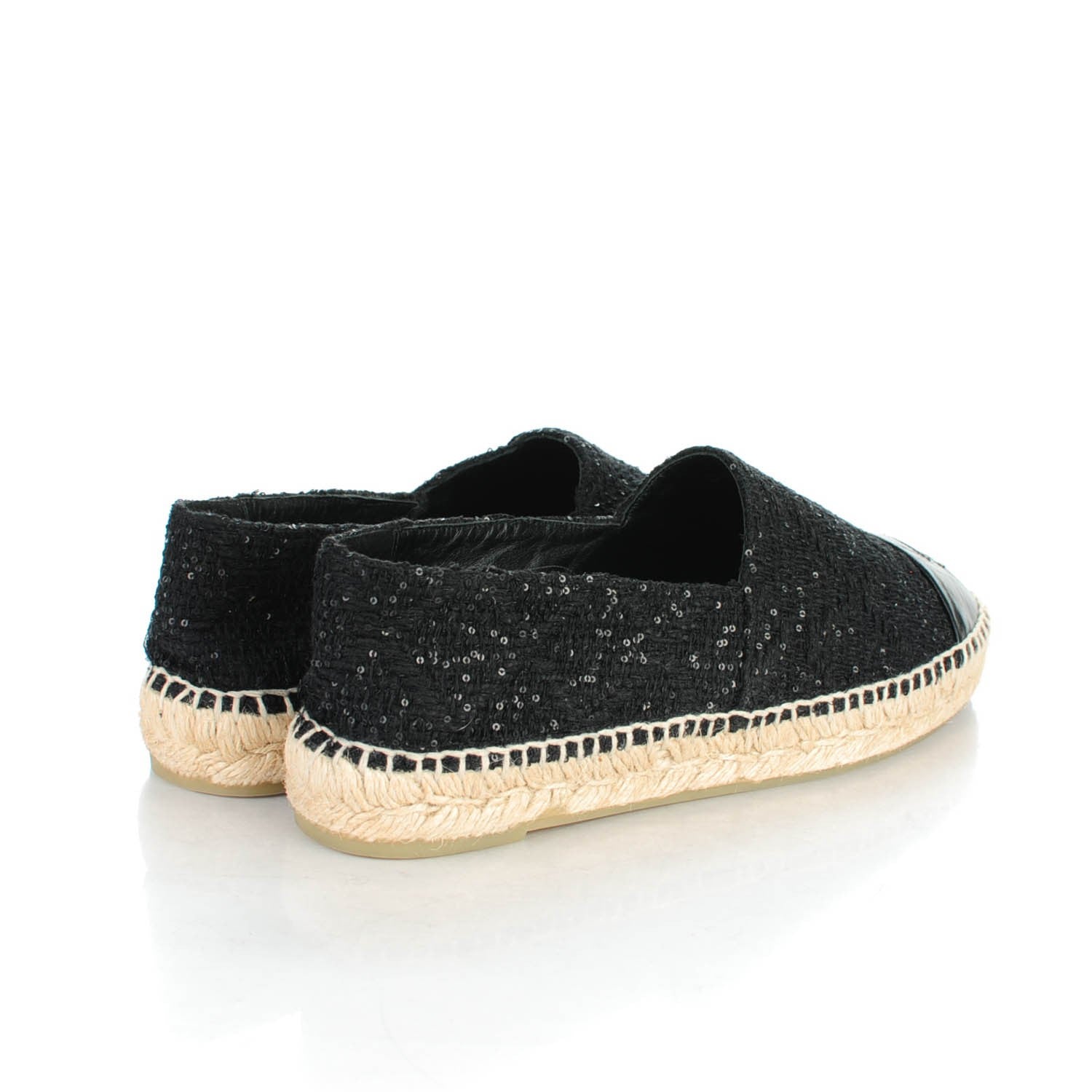 Chanel Tweed Patent Goatskin Sequin CC Espadrilles 40 Black 4 of 8