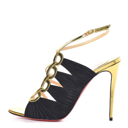 Christian Louboutin Specchio Veau Velours Tina Cage 100 Ankle Strap Sandals 39 Gold Black 1 of 8