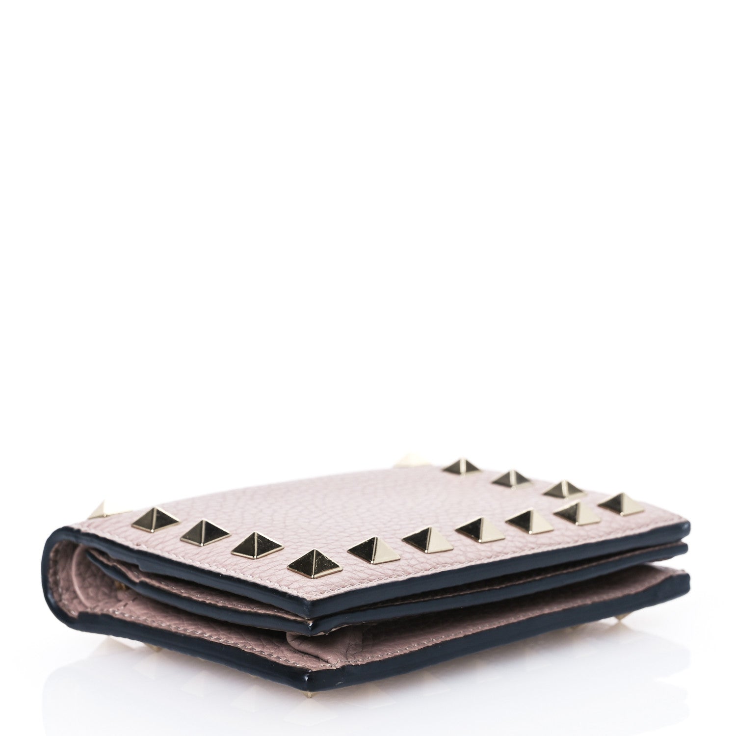 Valentino Garavani Pebbled Calfskin Rockstud French Flap Wallet Poudre 4 of 12