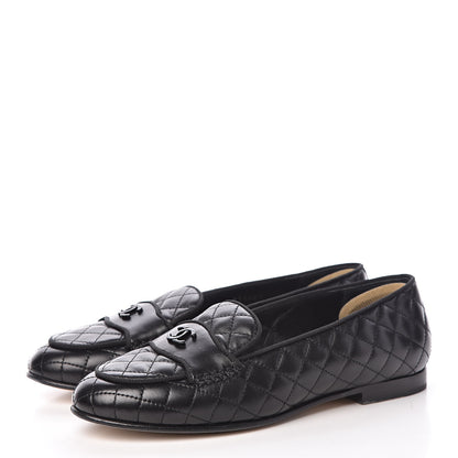 Chanel Lambskin Quilted CC Loafers 37.5 Black 3 of 15