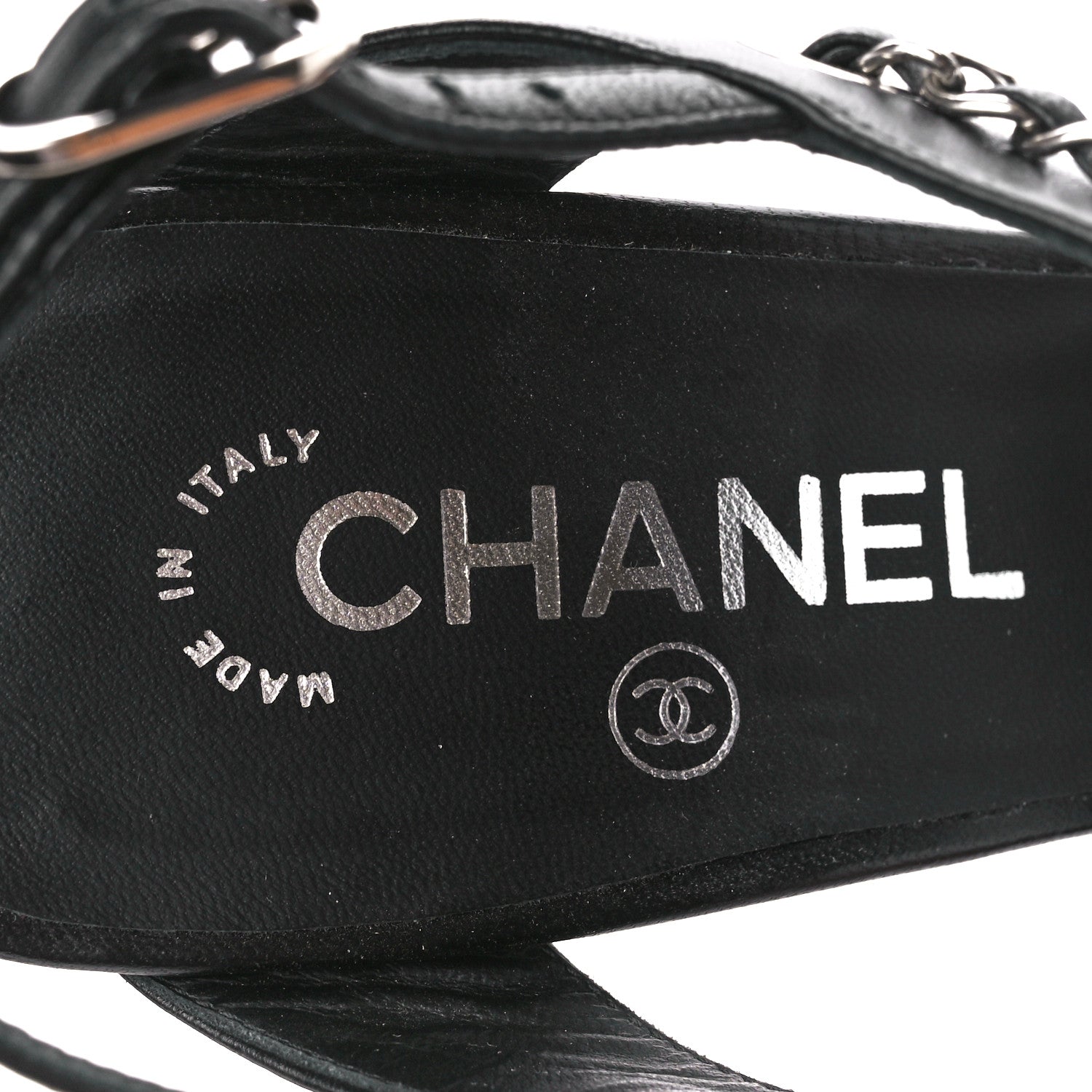 Chanel Lambskin CC Chain Sandals 38.5 Black 7 of 9