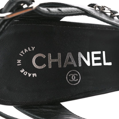 Chanel Lambskin CC Chain Sandals 38.5 Black 7 of 9