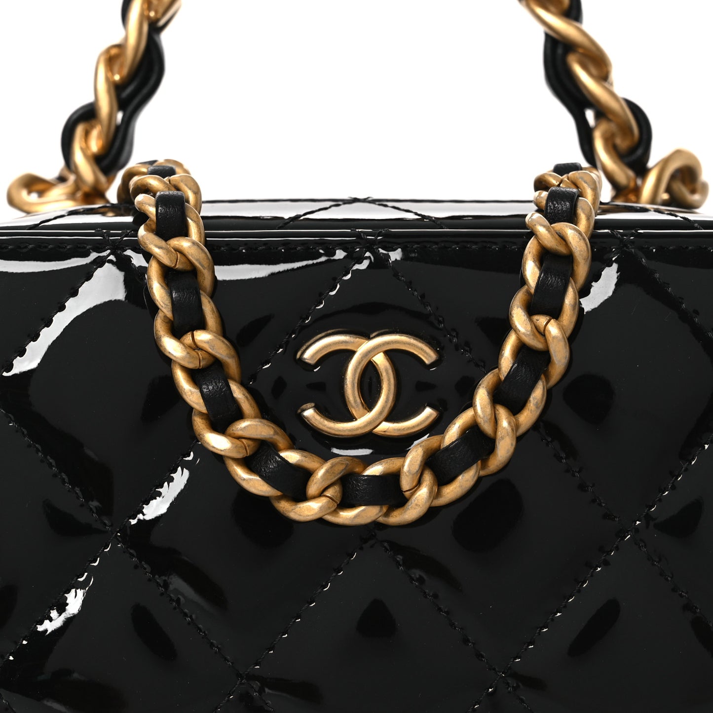 Patent Quilted Top Handle Mini Vanity Case Black