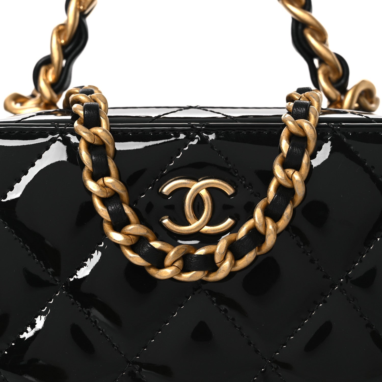 Chanel Patent Quilted Top Handle Mini Vanity Case Black 15 of 19