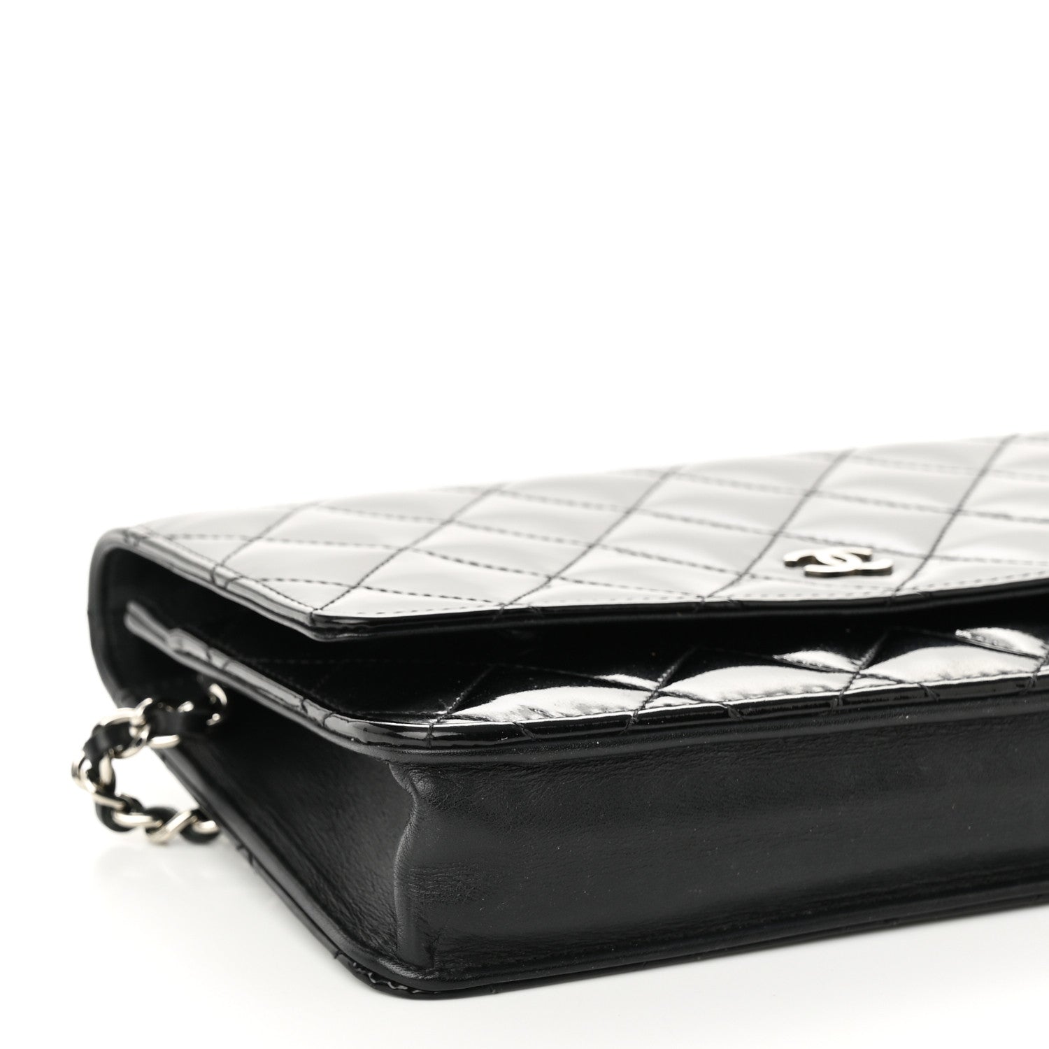 Chanel Patent Quilted Wallet On Chain WOC Black 10 of 11