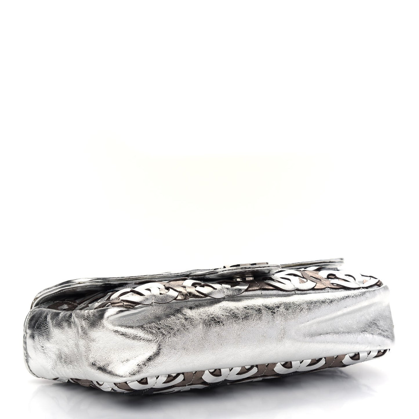 Metallic Crackled Calfskin Medium CC Mix Flap Silver Gold