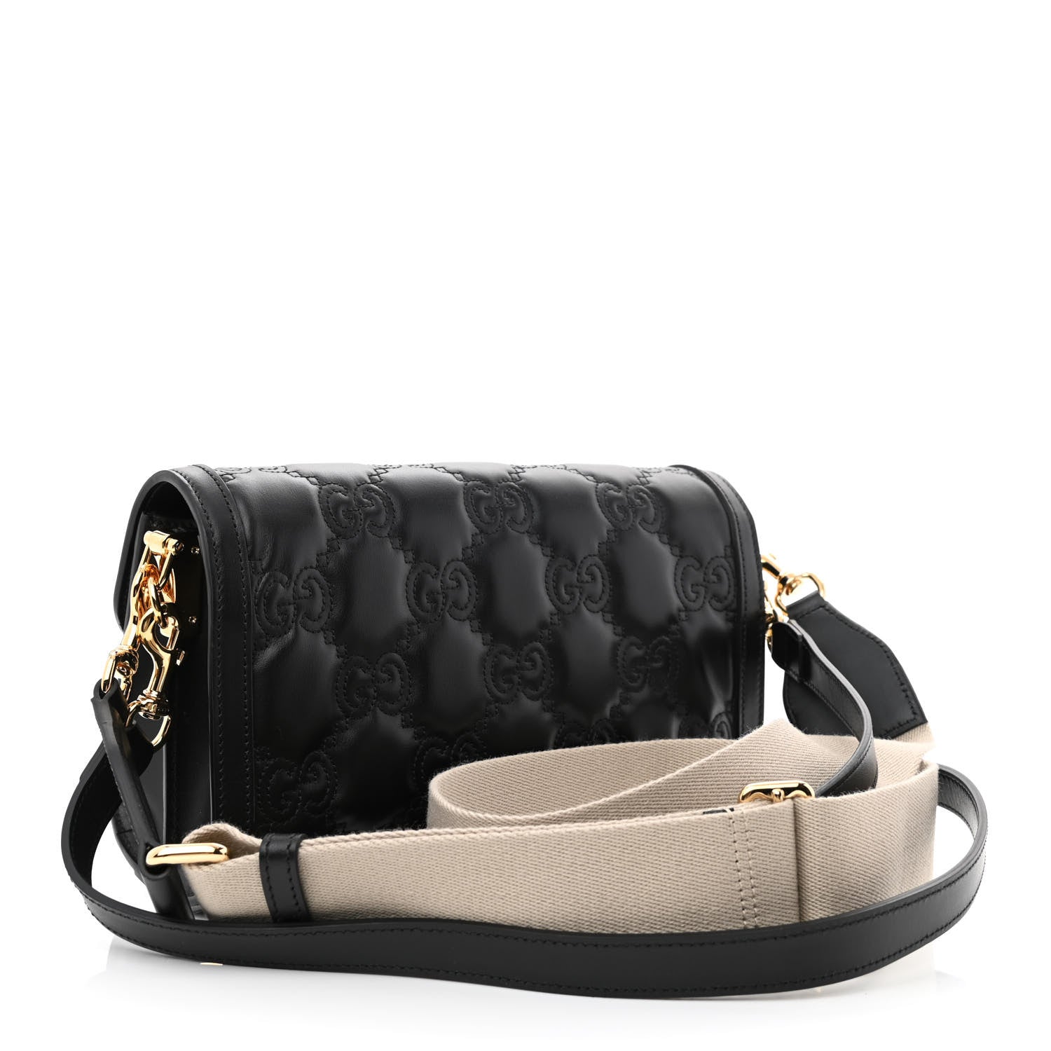 Gucci Calfskin GG Matelasse Small Flap Shoulder Bag Black Natural 3 of 10