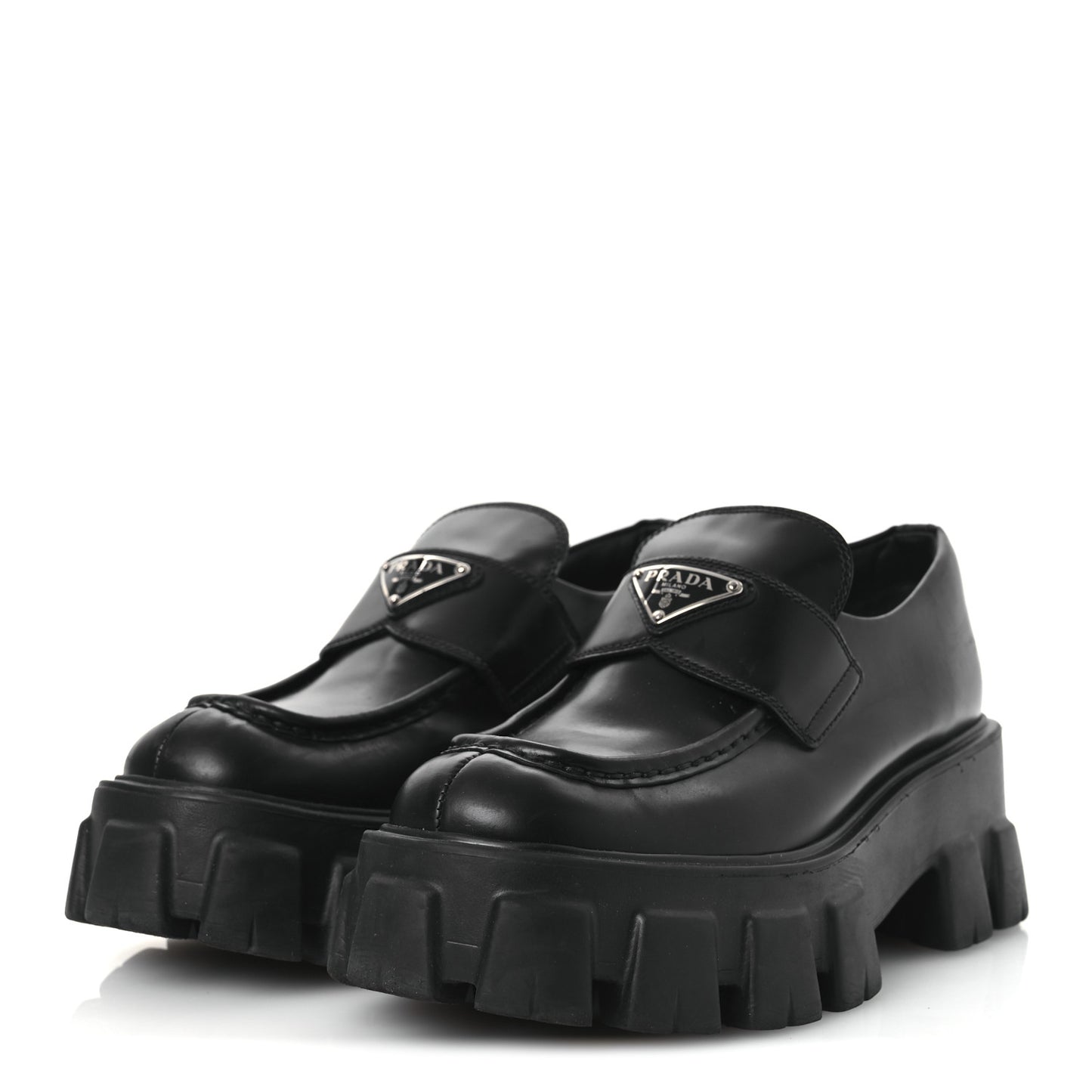 Spazzolato Rois Metal Triangle Logo Monolith 55mm Loafers 37.5 Black