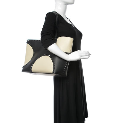 Valentino Garavani Calfskin Polka Dot Rockstud Shoulder Tote Black Light Ivory 2 of 9