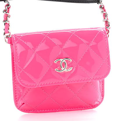 Chanel Patent Quilted Belt In Love Double Mini Flap Waist Bag Black Pink 14 of 16