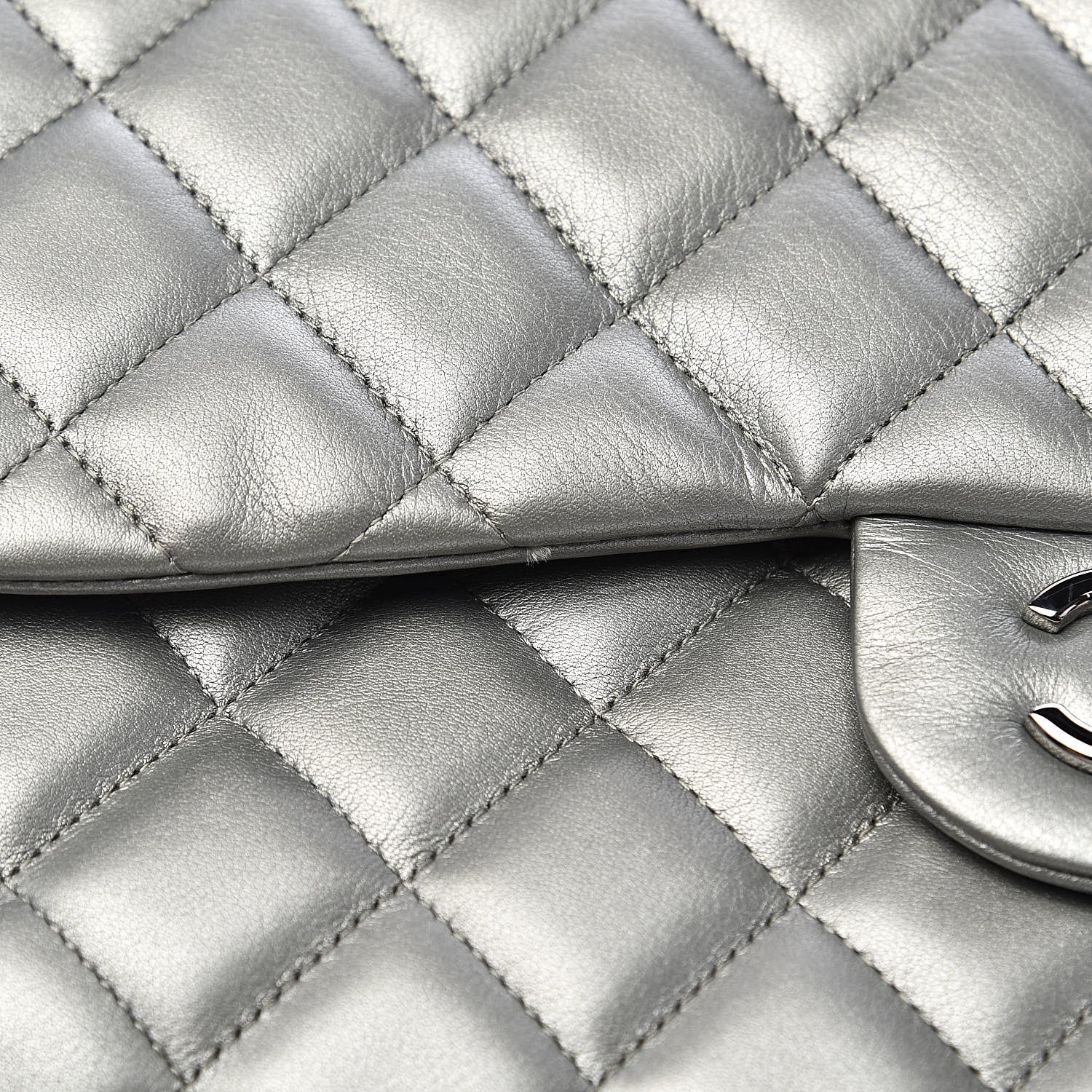 Chanel Metallic Calfskin Quilted Jumbo Double Flap Silver 8 of 20