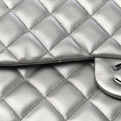 Chanel Metallic Calfskin Quilted Jumbo Double Flap Silver 8 of 20