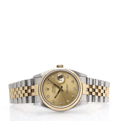 Rolex Stainless Steel 18K Yellow Gold Diamond 36mm Oyster Perpetual Datejust Watch Champagne 16233 3 of 8