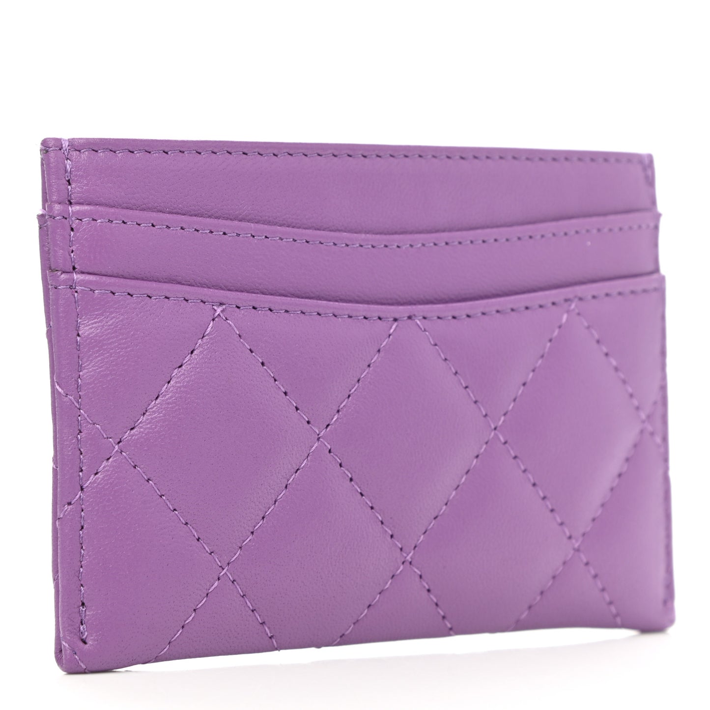 Lambskin Quilted Card Holder Purple