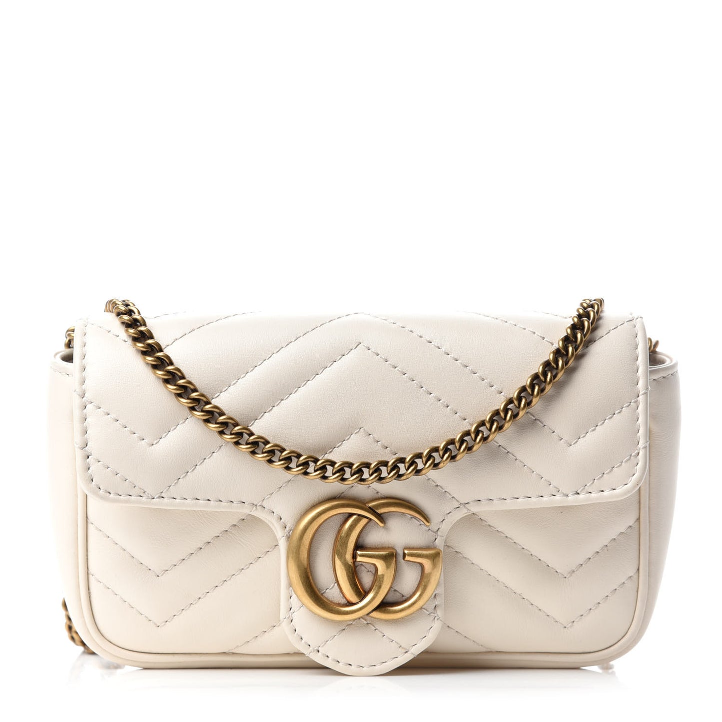 Calfskin Matelasse Super Mini GG Marmont Shoulder Bag White