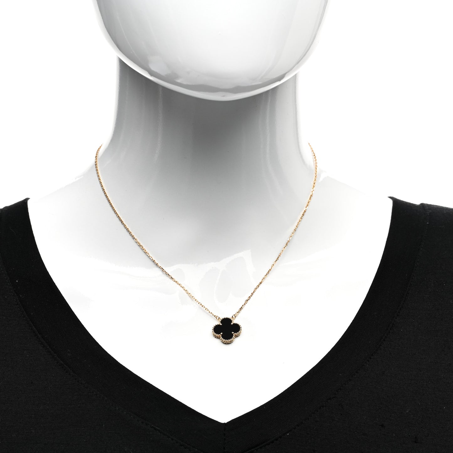 18K Yellow Gold Black Onyx Vintage Alhambra Pendant Necklace