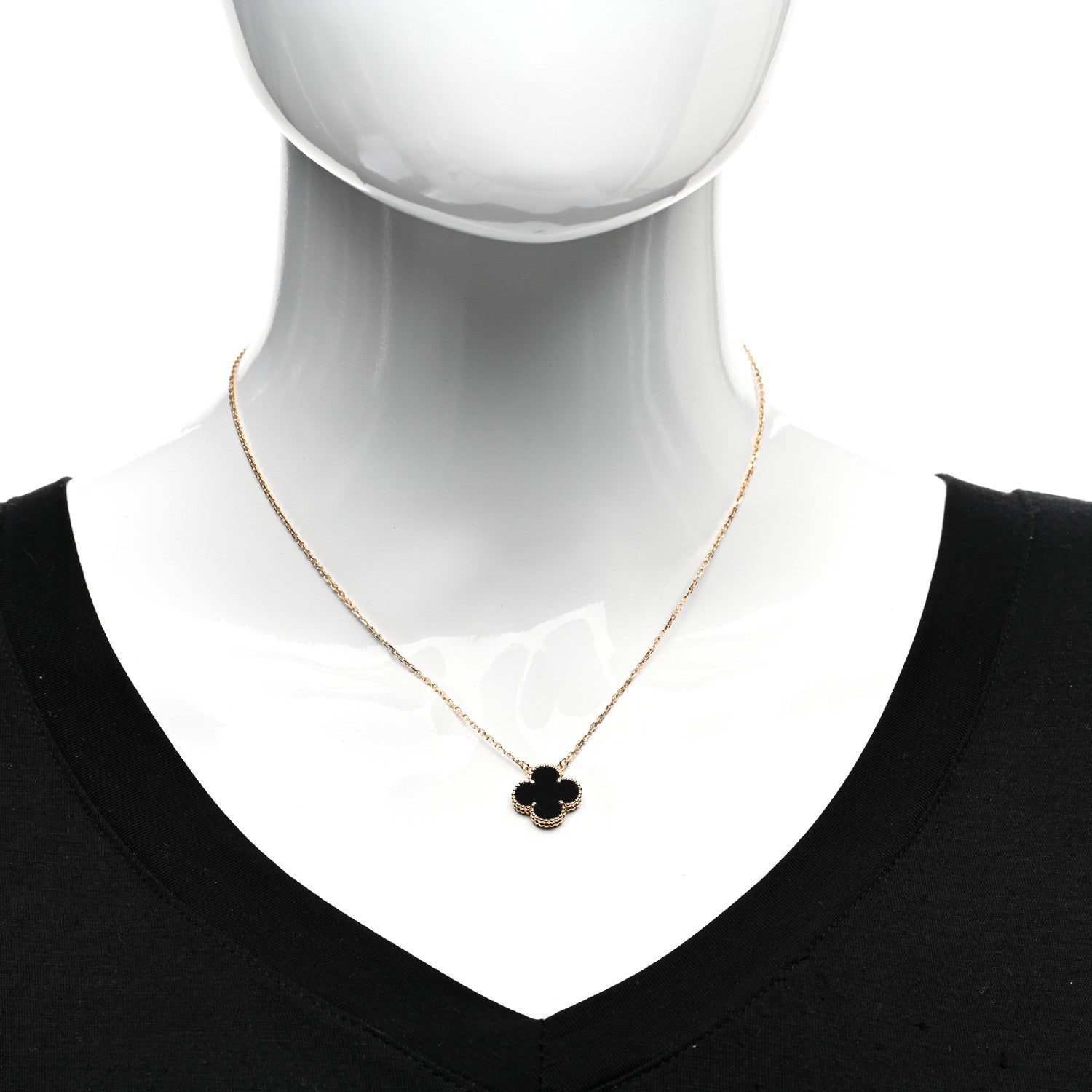 Van Cleef & Arpels 18K Yellow Gold Black Onyx Vintage Alhambra Pendant Necklace 2 of 4