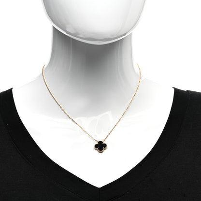 Van Cleef & Arpels 18K Yellow Gold Black Onyx Vintage Alhambra Pendant Necklace 2 of 4