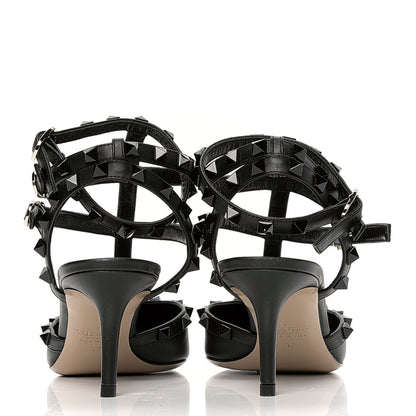 Valentino Garavani Calfskin Lacquered Monochrome Rockstud Ankle Strap 65mm Pumps 37 Black 4 of 6