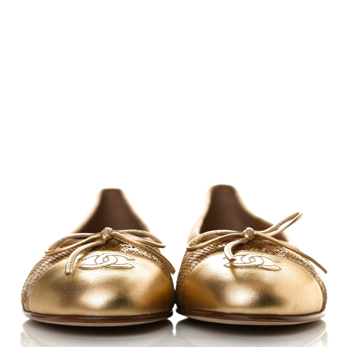 Lambskin Sequin Cap Toe Ballerina Flats 38.5 Gold