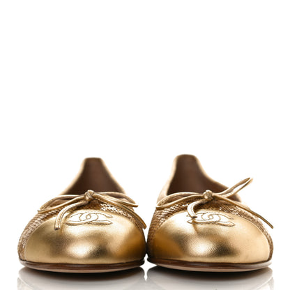 Chanel Lambskin Sequin Cap Toe Ballerina Flats 38.5 Gold 2 of 12