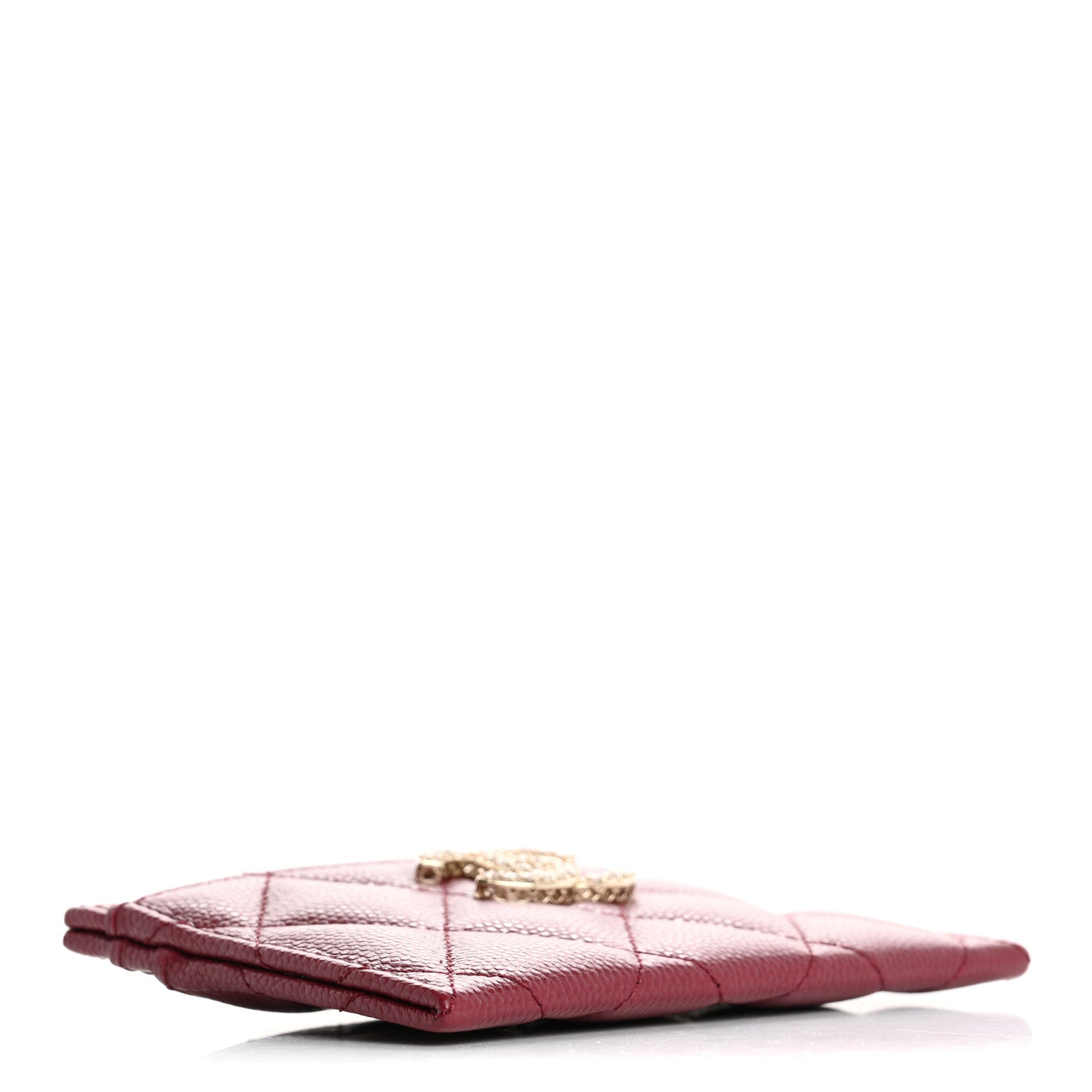 Chanel Caviar Quilted Crystal Card Holder Burgundy 4 of 9