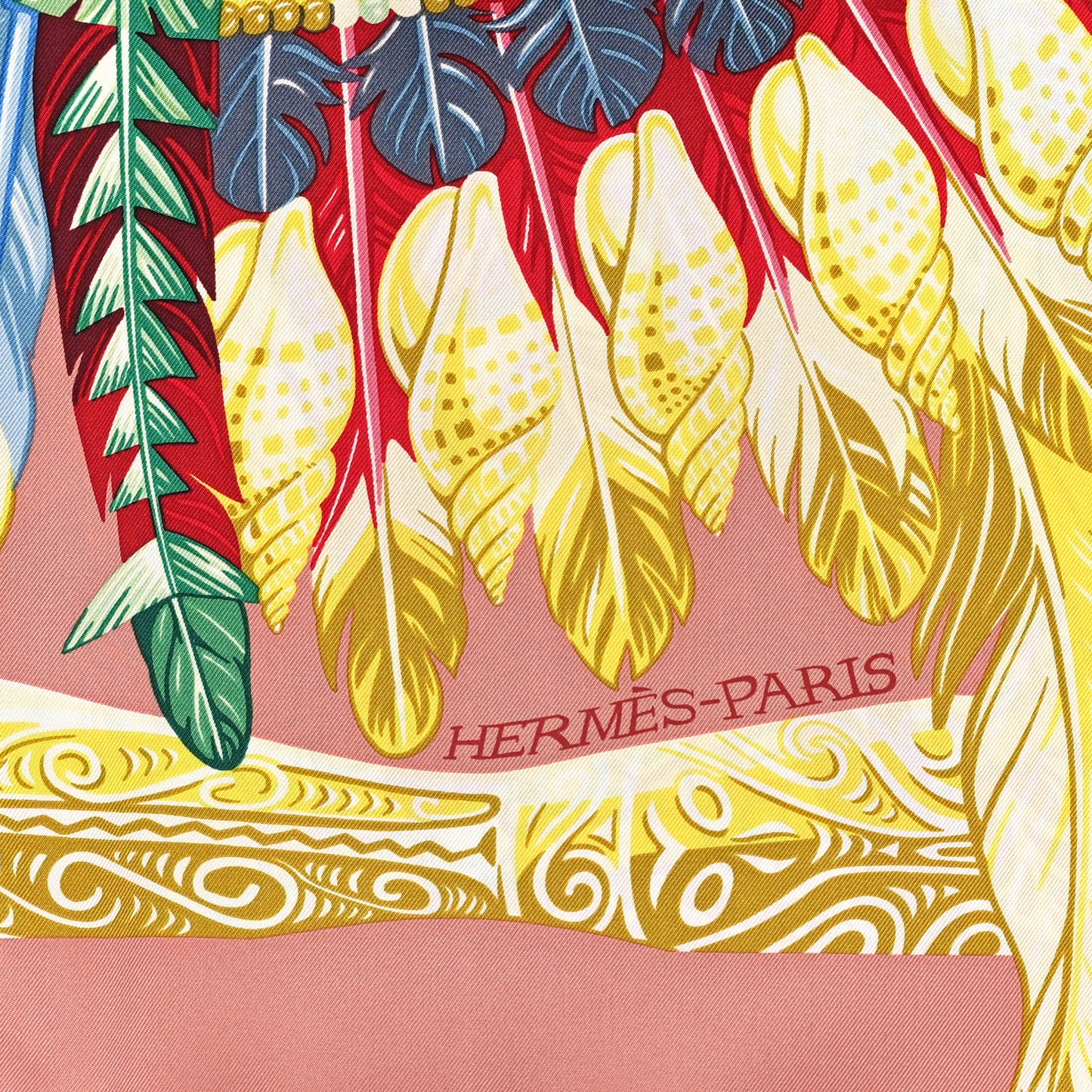 Silk Danse Pacifique Scarf 90 Vieux Rose Vert Jaune