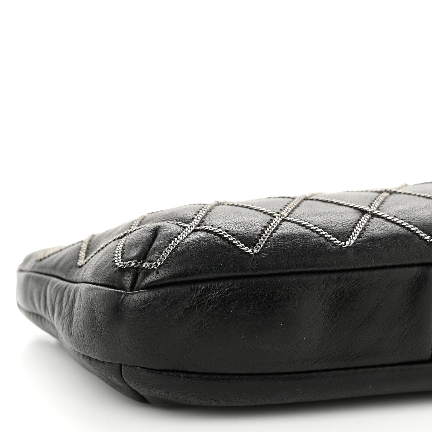Calfskin Chain Stitch Clutch Black