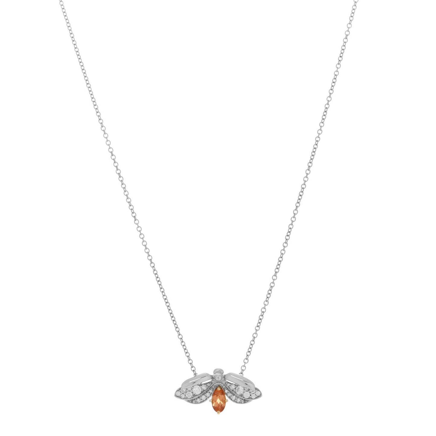 Platinum 18K Yellow Gold Diamond Spessartine Paper Flowers Firefly Pendant Necklace